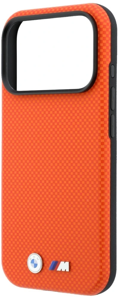Dėklas BMW M Quadrille Kevlar Metal Logo MagSafe skirtas iPhone 18 Pro Max oranžinis