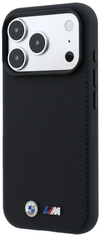 Dėklas BMW M Quadrille Kevlar Metal Logo MagSafe Case for iPhone 17 Pro Max / 18 Pro Max - Juodas