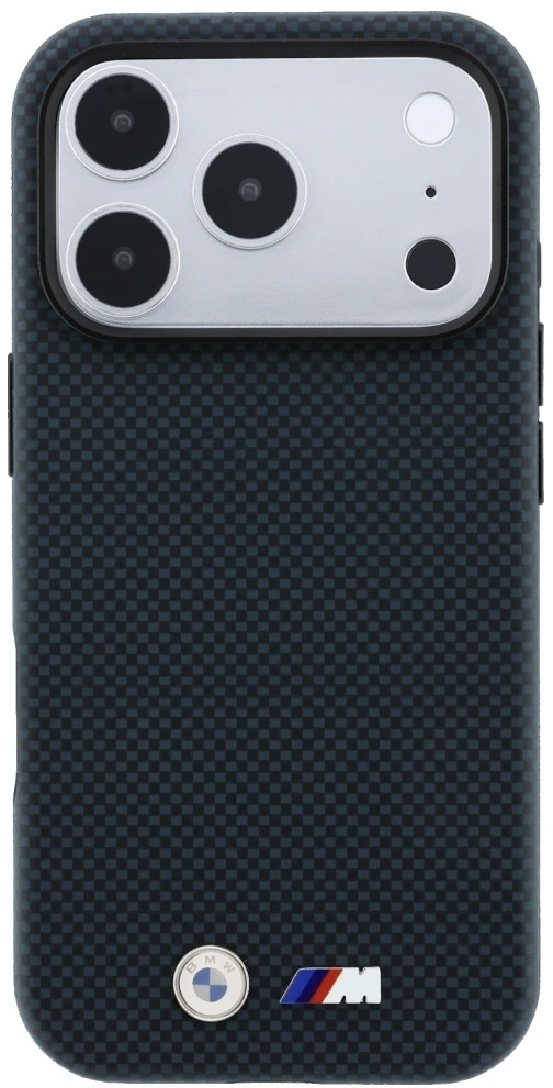 Dėklas BMW M Quadrille Kevlar Metal Logo MagSafe Case, skirtas iPhone 17 Pro / 18 Pro – tamsiai mėlyna