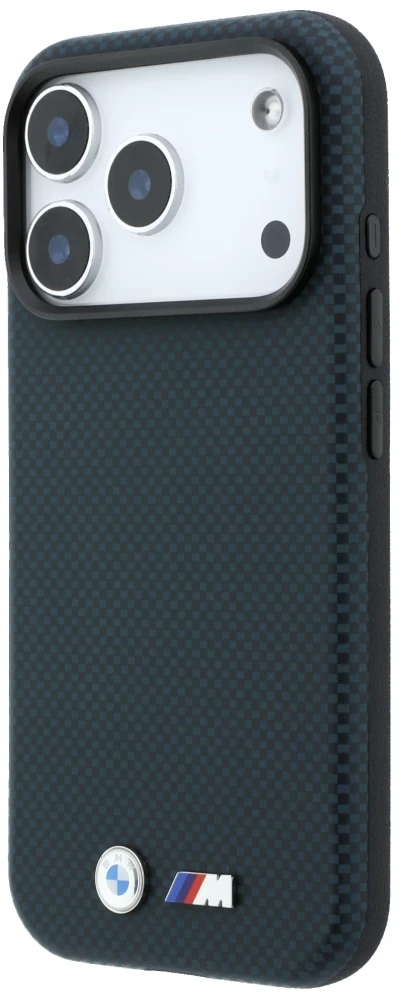 Dėklas BMW M Quadrille Kevlar Metal Logo MagSafe Case, skirtas iPhone 17 Pro / 18 Pro – tamsiai mėlyna