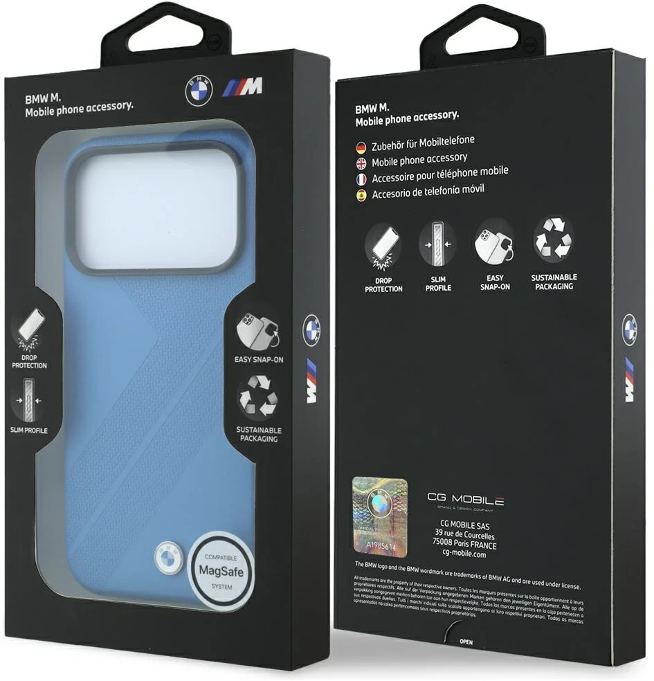 Dėklas BMW M Tire Track Metal Logo MagSafe Case, skirtas iPhone 17 Pro / 18 Pro - Mėlyna