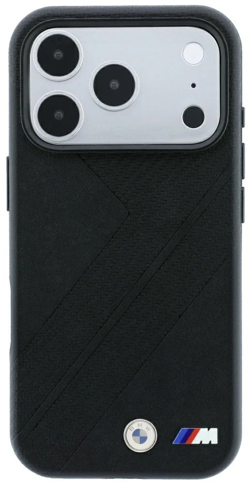 Dėklas BMW M Tire Track Metal Logo MagSafe Case for iPhone 17 Pro Max / 18 Pro Max - Juoda