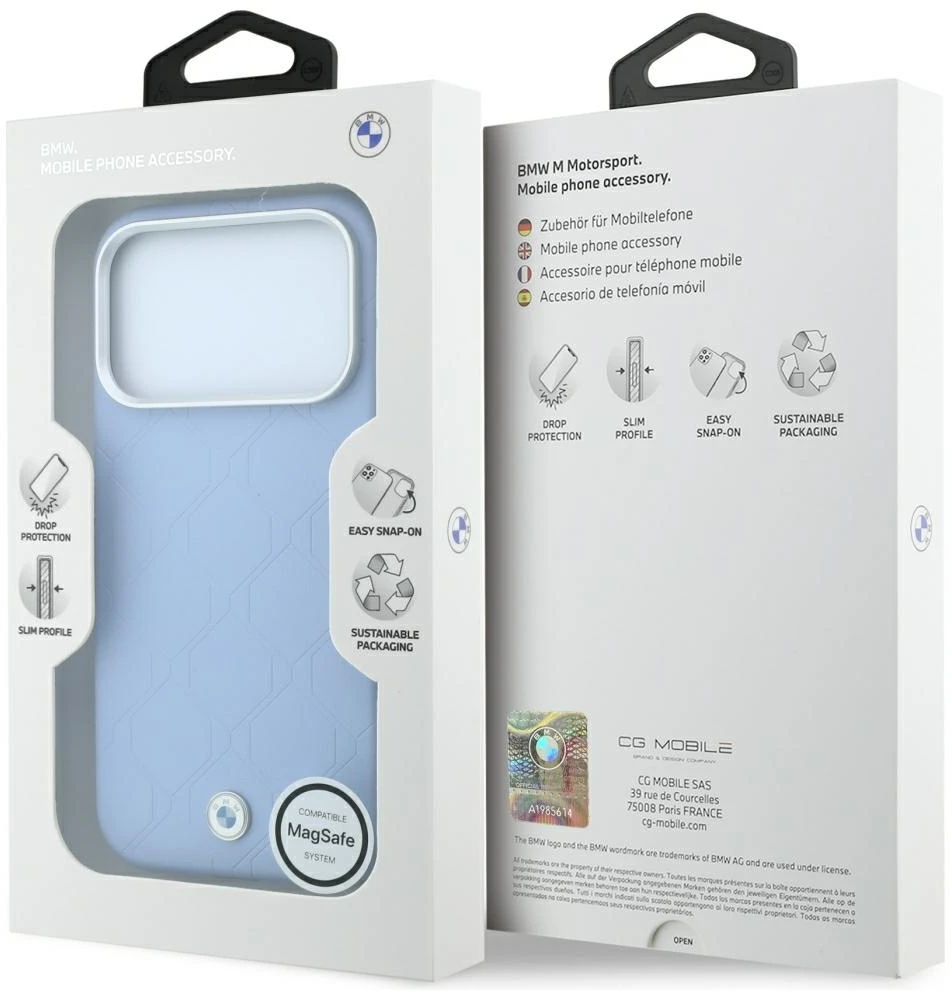 Dėklas BMW Sign Deboss Quilted Metal Logo MagSafe Case, skirtas iPhone 17 Pro / 18 Pro - Mėlyna