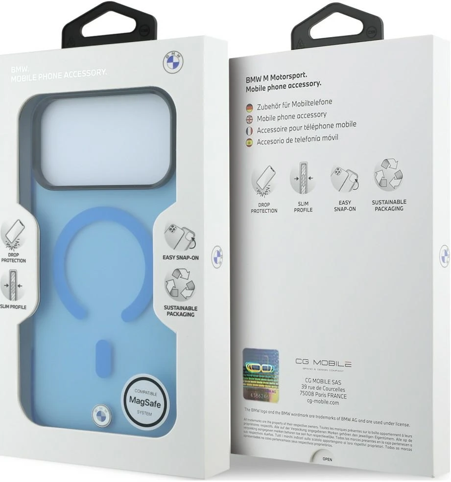 Dėklas BMW Sign Frosted IML & Metal Logo MagSafe Case for iPhone 18 Pro / 17 Pro - Mėlyna