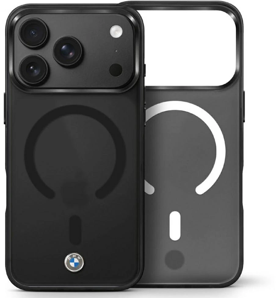Dėklas BMW Sign Frosted IML & Metal Logo MagSafe Case, skirta iPhone 17 Pro / 18 Pro – Juoda