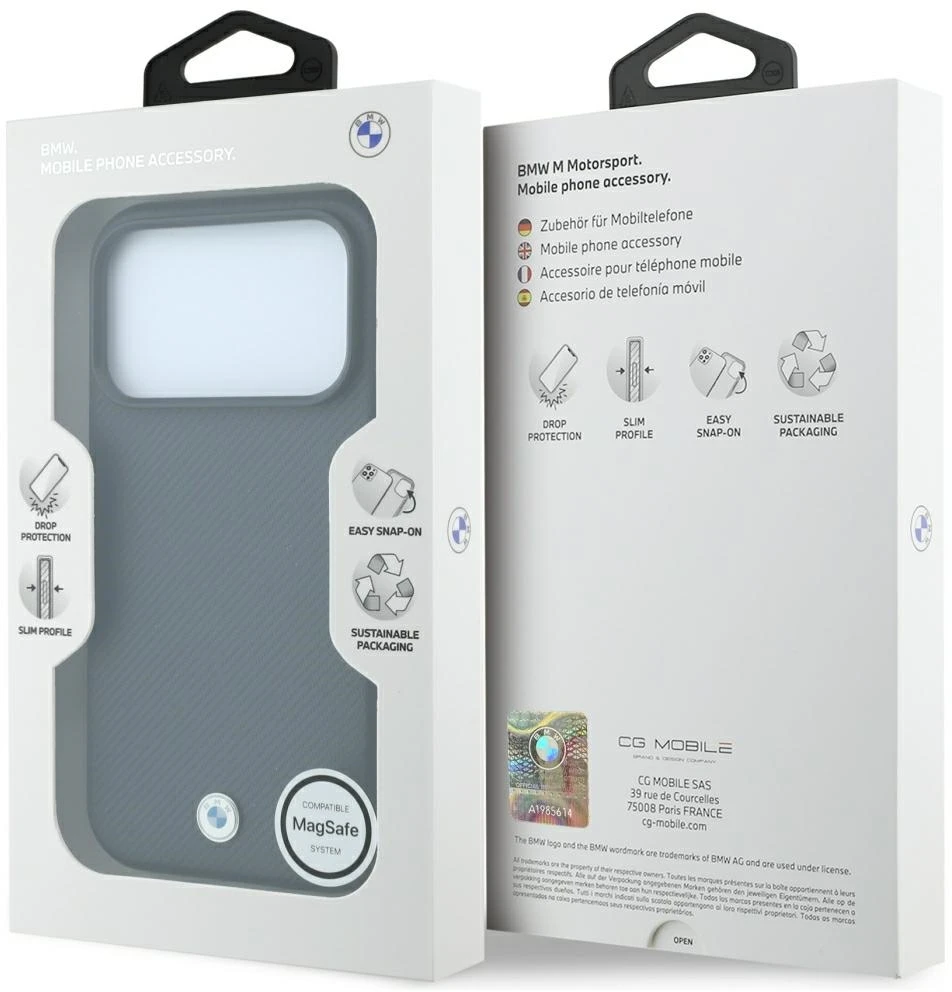 BMW Sign Kevlar Metal Logo MagSafe dėklas iPhone 18 Pro Max / 17 Pro Max - Tamsiai pilkas