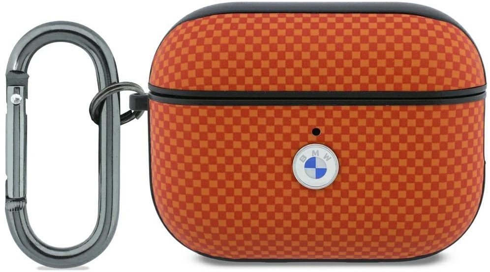 Dėklas BMW Textured Sign Kevlar Metal Logo skirta AirPods Pro 3 oranžinės spalvos