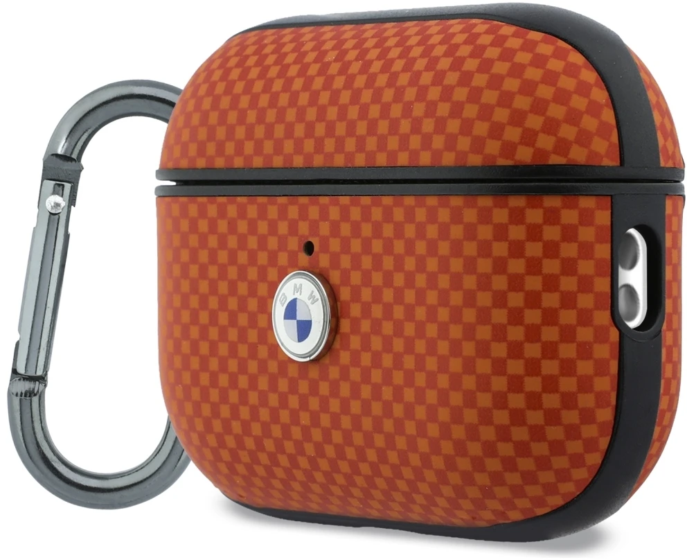 Dėklas BMW Textured Sign Kevlar Metal Logo skirta AirPods Pro 3 oranžinės spalvos