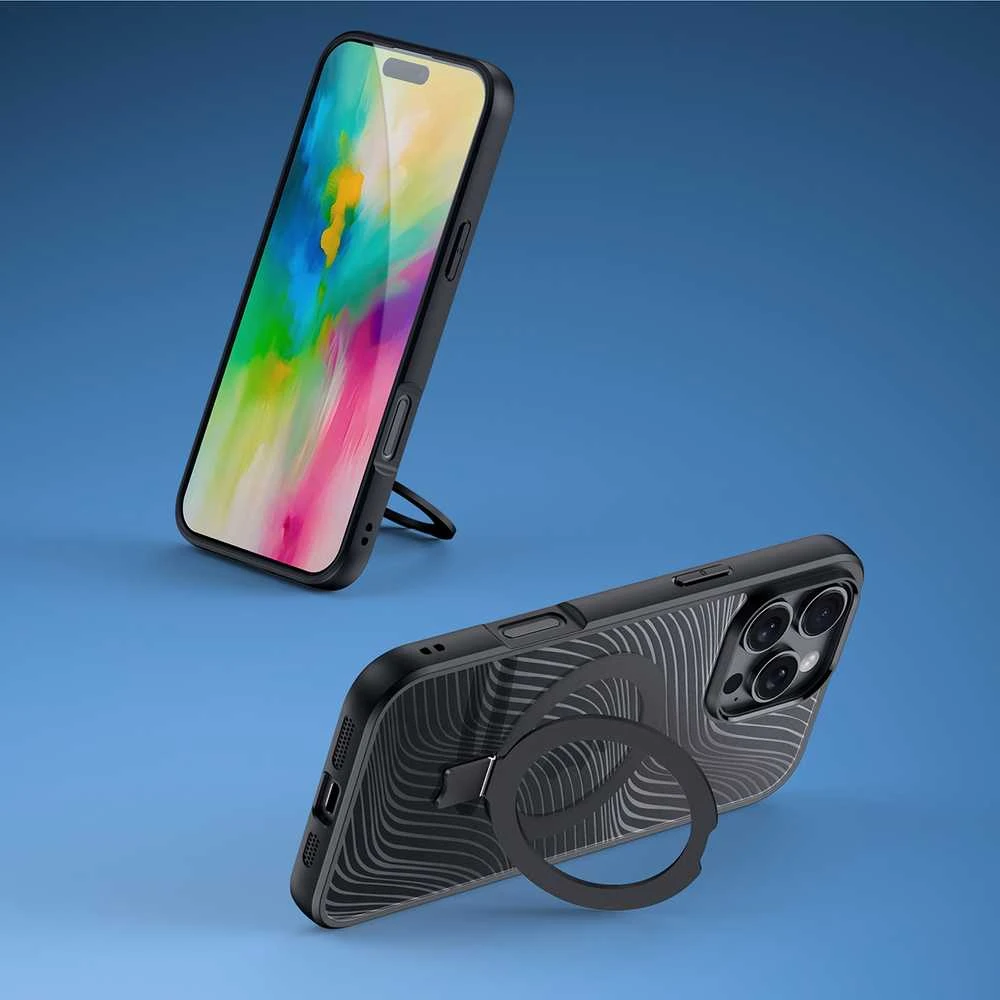 Dux Ducis Aimo Mag MagSafe su stoveliu Apple iPhone 16 Pro - dėklas telefonui juodos spalvos