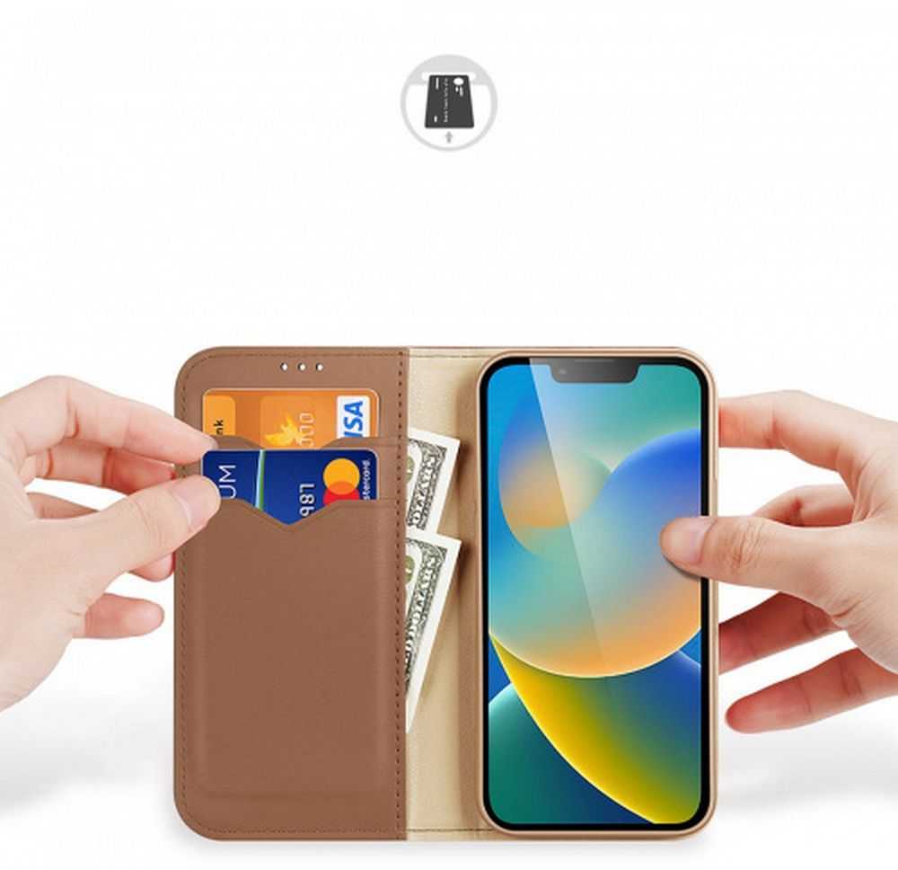 Dux Ducis Hivo Apple iPhone 15 Plus wallet RFID blocking - dėklas telefonui rudos spalvos