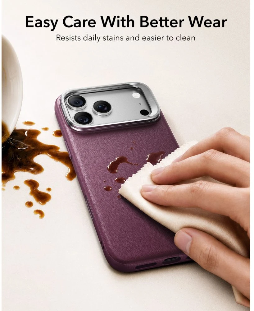 Dėklas ESR Atelier Kickstand MagSafe Case for iPhone 18 Pro / 17 Pro - burgundy
