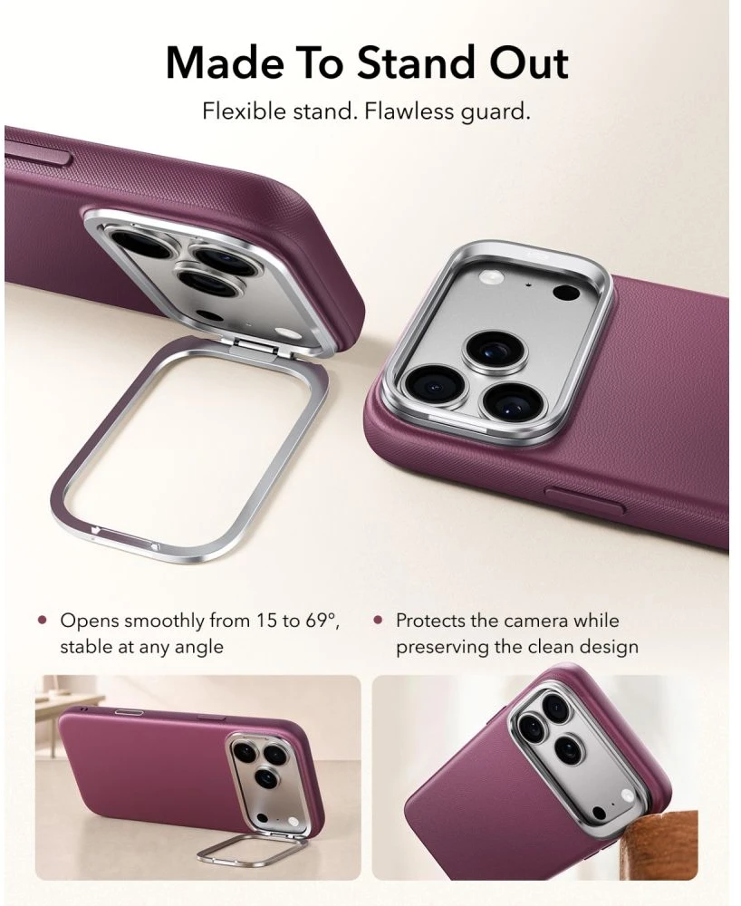 Dėklas ESR Atelier Kickstand MagSafe Case for iPhone 18 Pro / 17 Pro - burgundy