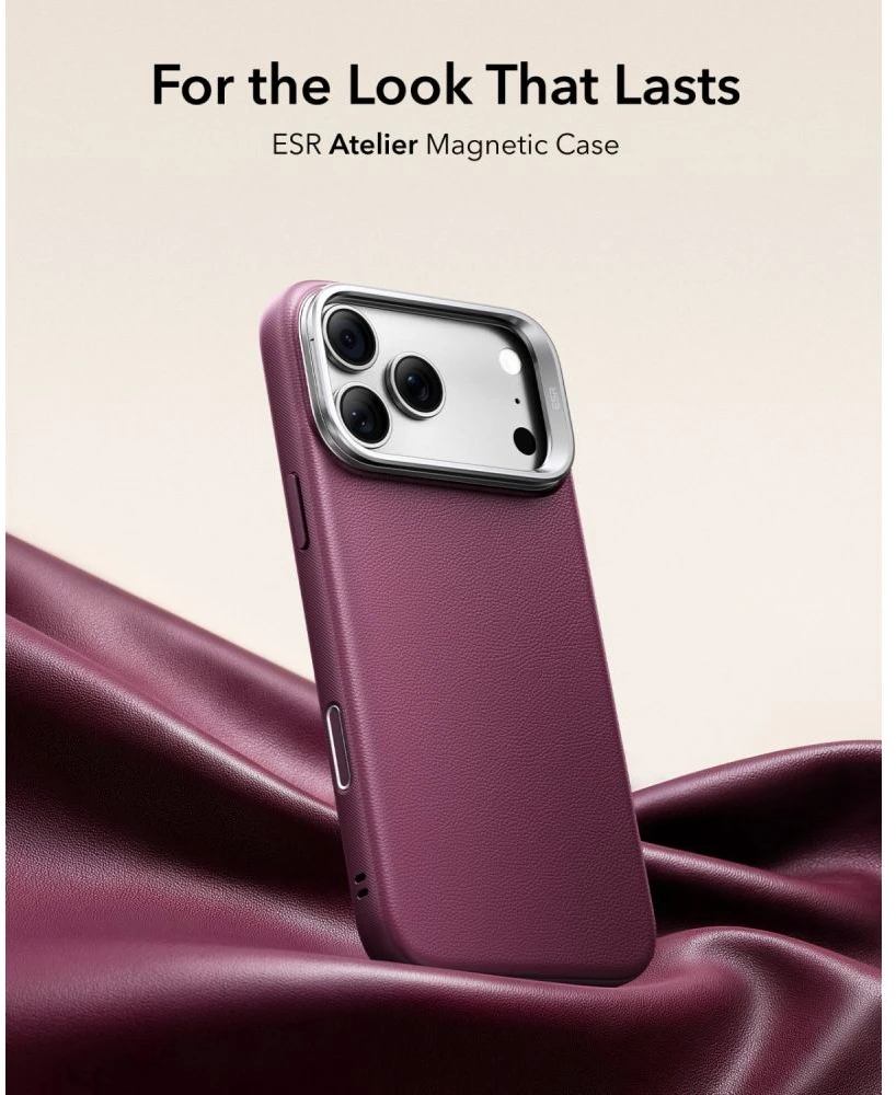 Dėklas ESR Atelier Kickstand MagSafe Case for iPhone 18 Pro / 17 Pro - burgundy