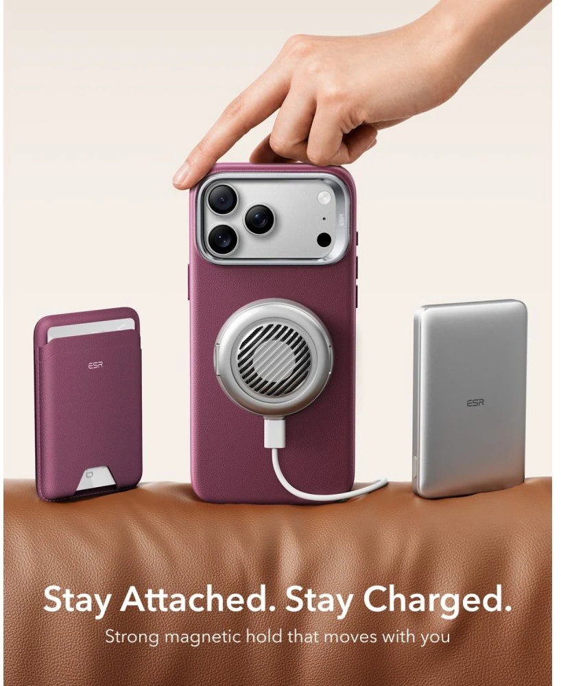 Dėklas ESR Atelier Kickstand MagSafe Case for iPhone 18 Pro / 17 Pro - burgundy