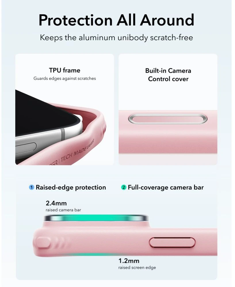 ESR Classic Hybrid su atlenkiama kojelė MagSafe dėklas iPhone 18 Pro / 17 Pro – matinė rožinė
