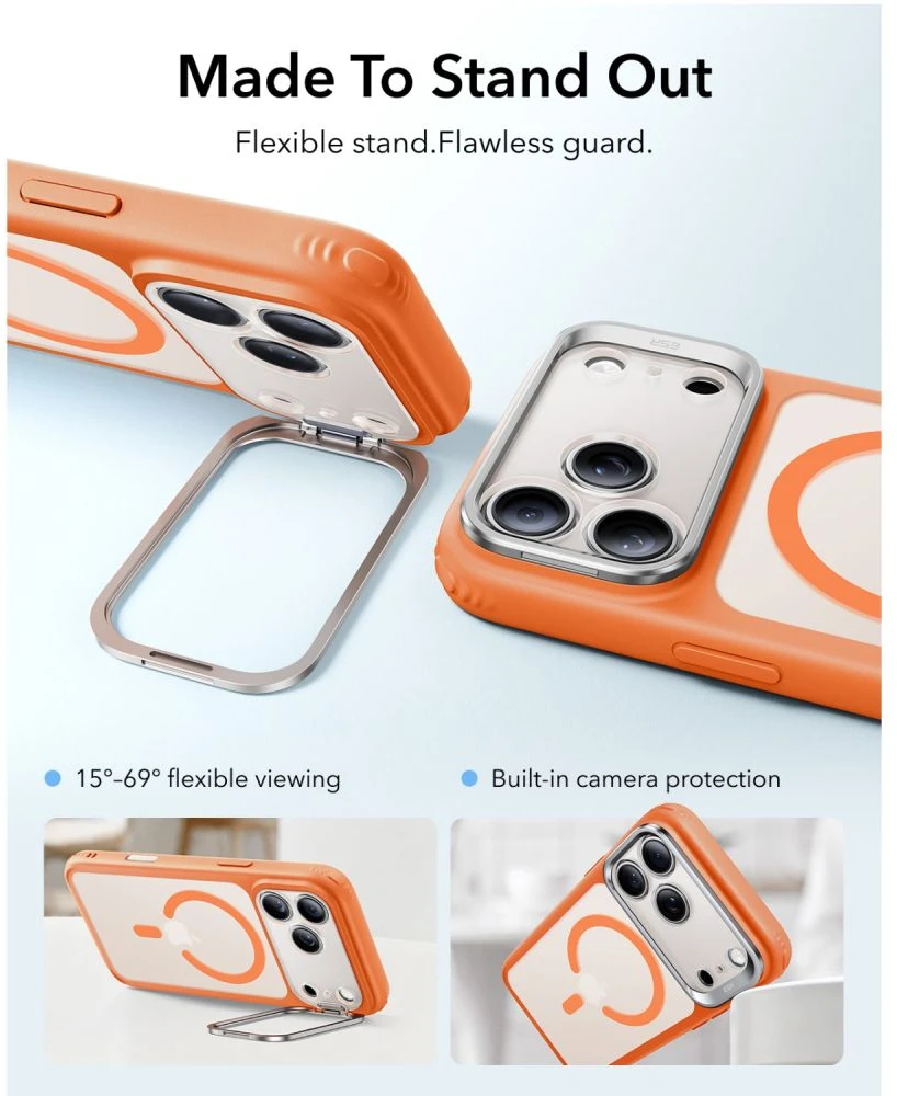 ESR Classic Hybrid su atlenkiama kojelė ir MagSafe dėklas iPhone 18 Pro / 17 Pro – matinis oranžinis
