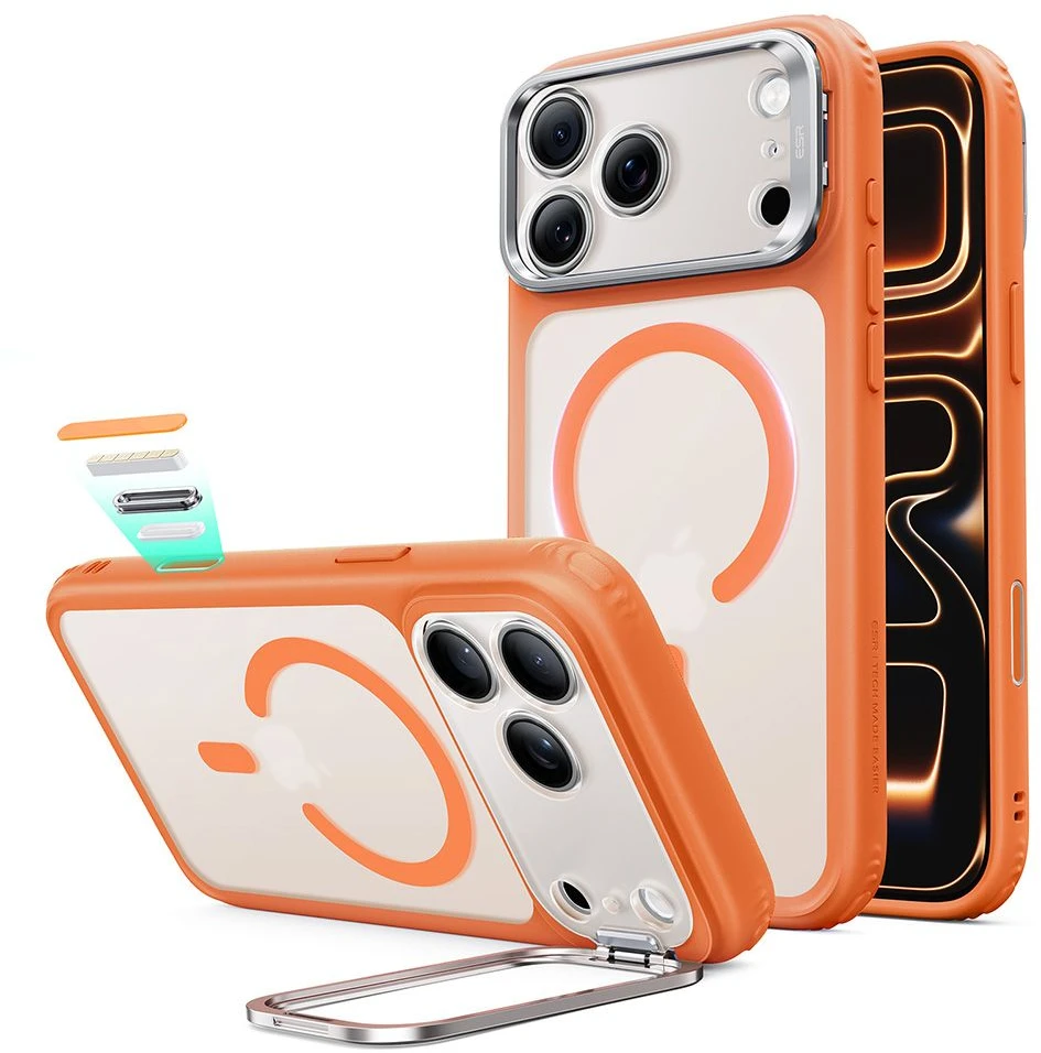 ESR Classic Hybrid su atlenkiama kojelė ir MagSafe dėklas iPhone 18 Pro / 17 Pro – matinis oranžinis
