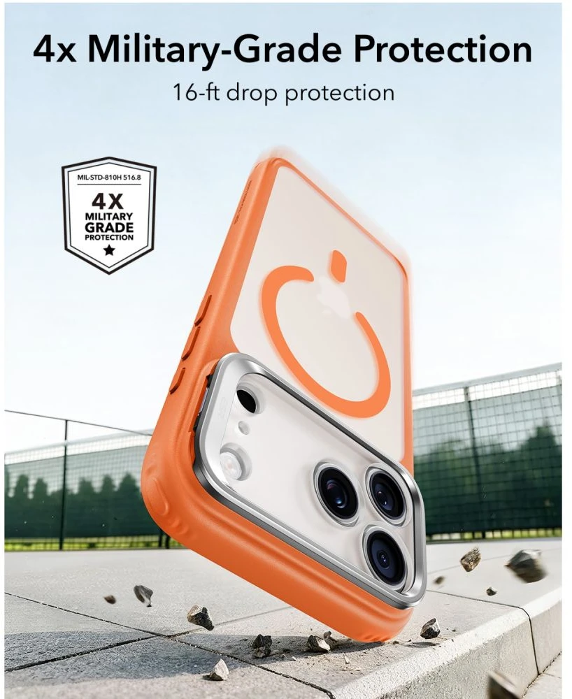 ESR Classic Hybrid su atlenkiama kojelė ir MagSafe dėklas iPhone 18 Pro / 17 Pro – matinis oranžinis