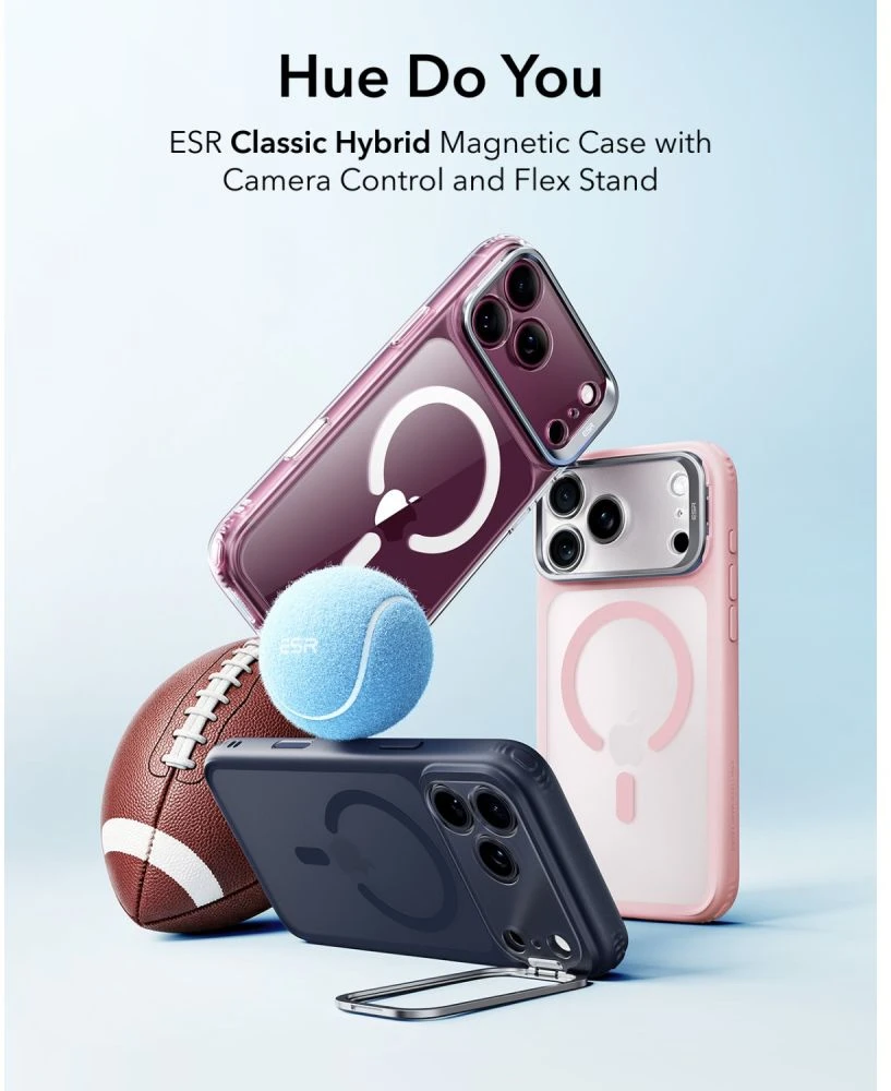 ESR Classic Hybrid su atlenkiama kojelė MagSafe dėklas iPhone 18 Pro / 17 Pro – matinė rožinė