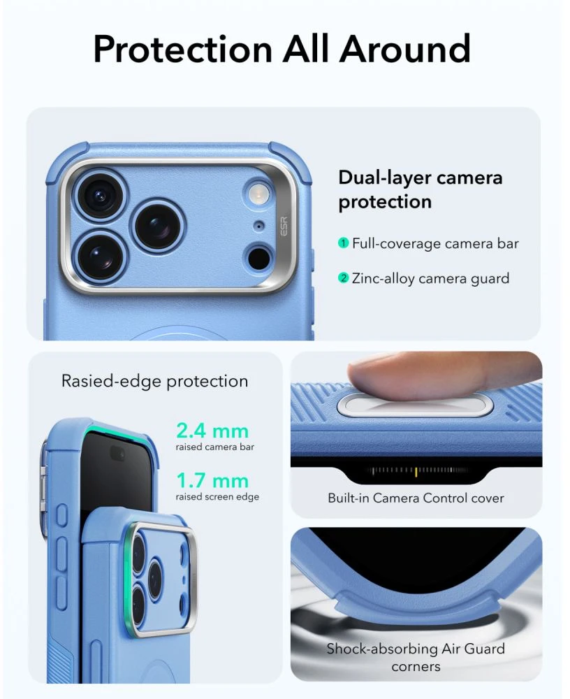 Dėklas ESR Cyber ​​Tough Kickstand MagSafe Case for iPhone 18 Pro / 17 Pro - Light Mėlyna