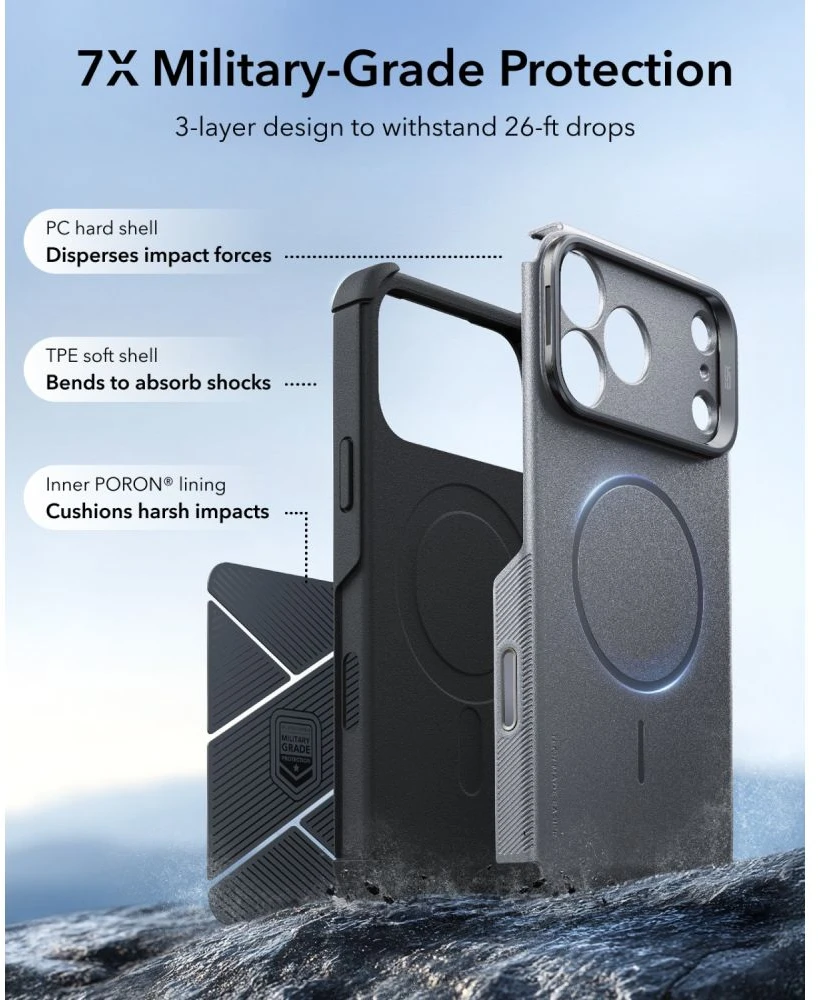Dėklas ESR Cyber ​​Tough Kickstand MagSafe Case for iPhone 18 Pro Max / 17 Pro Max - Gray