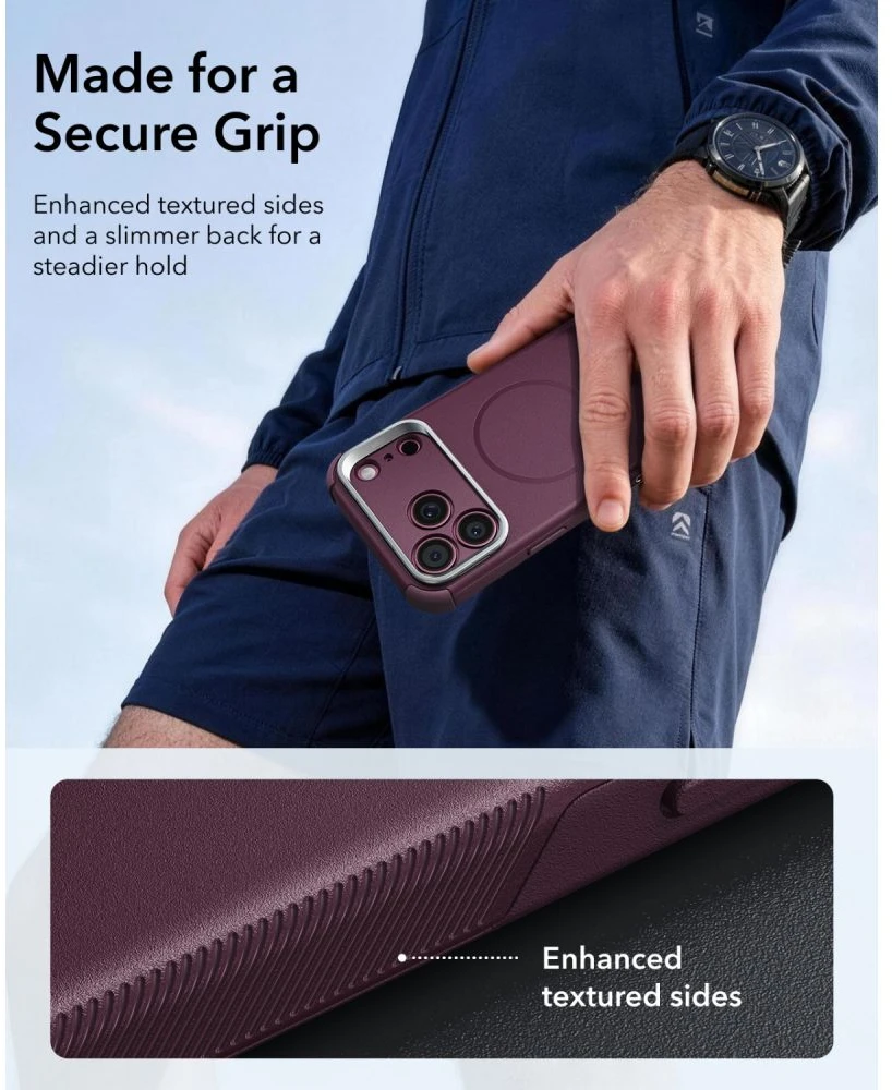 ESR CYBER TOUGH DĖKLAS SU STOVU IR MagSafe iPhone 17 Pro / 18 Pro TAMSIAI BORDO SPALVOS