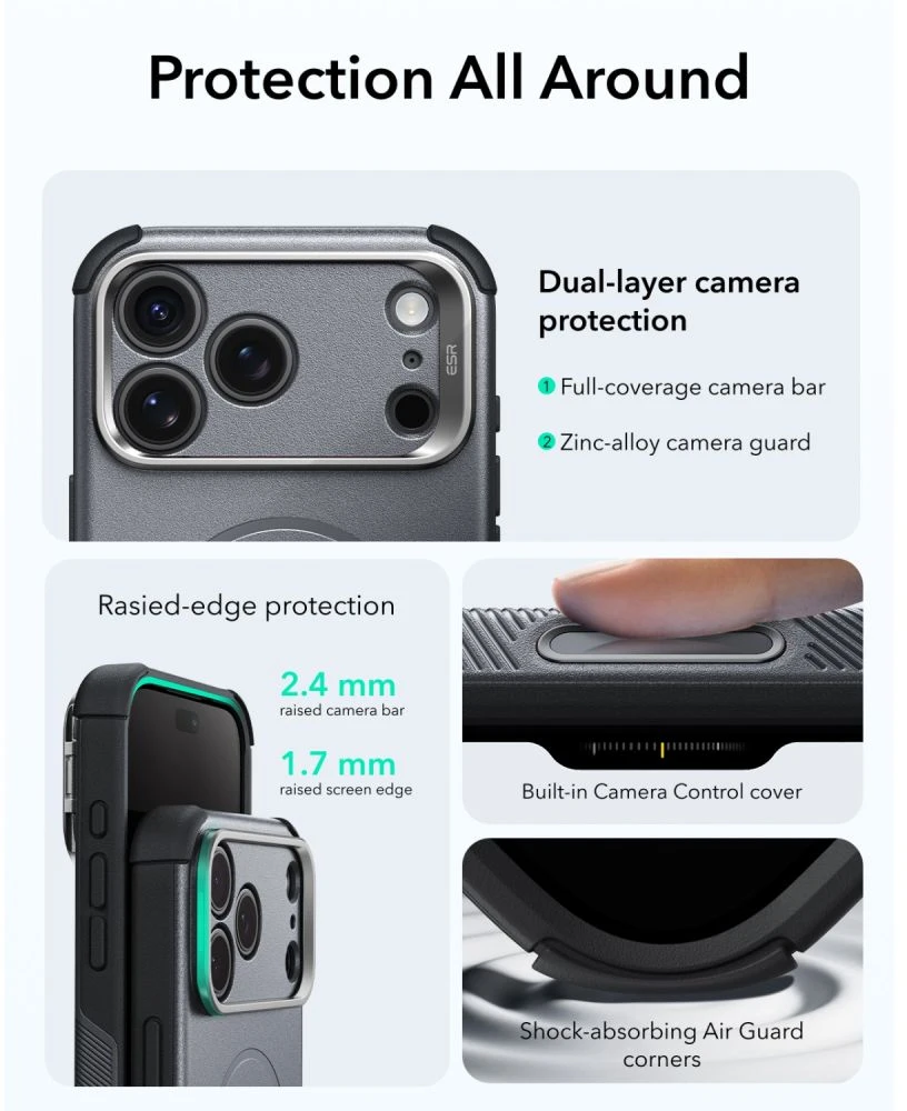 Dėklas ESR Cyber ​​Tough Kickstand MagSafe Case for iPhone 18 Pro Max / 17 Pro Max - Gray