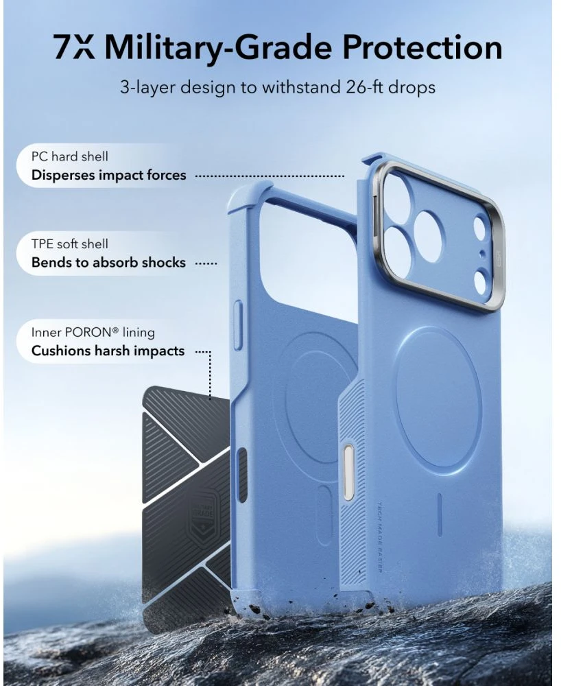 Dėklas ESR Cyber ​​Tough Kickstand MagSafe Case for iPhone 18 Pro / 17 Pro - Light Mėlyna