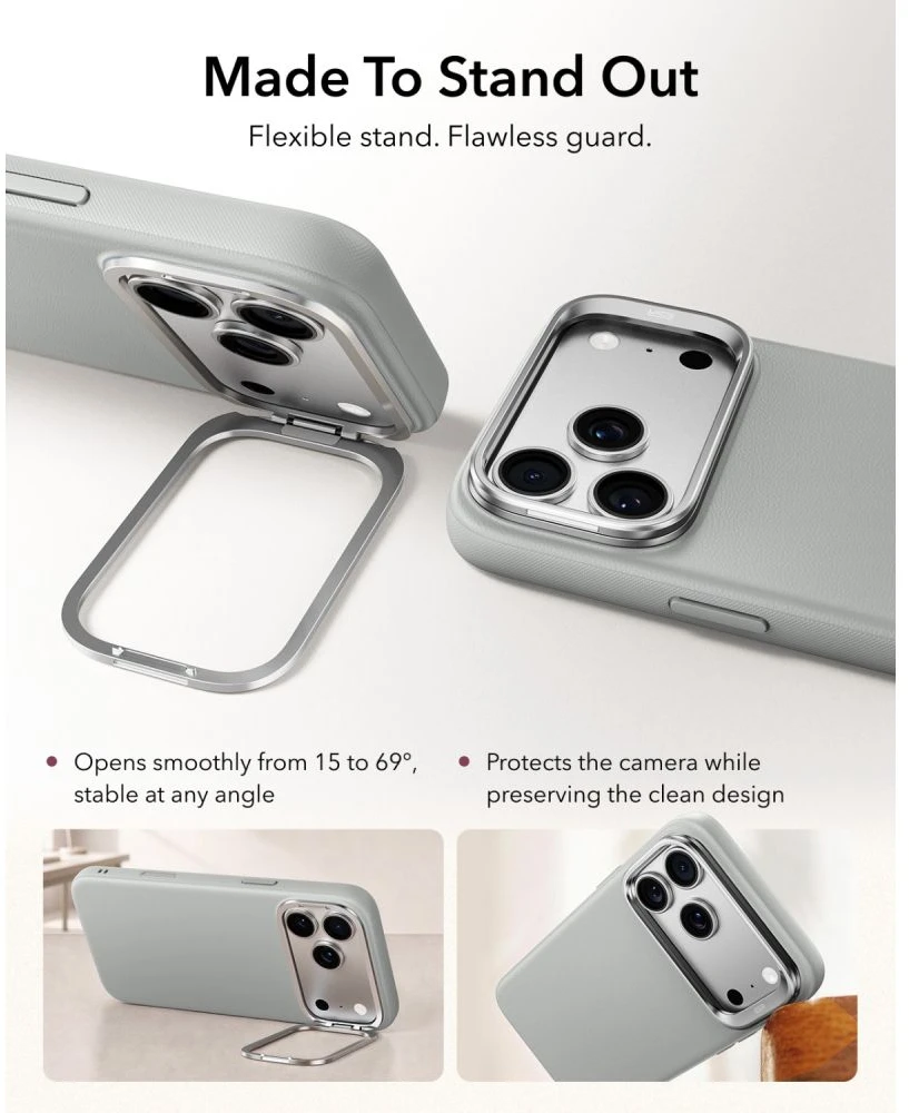 Dėklas ESR Leather Kickstand MagSafe Case for iPhone 18 Pro Max / 17 Pro Max - Gray