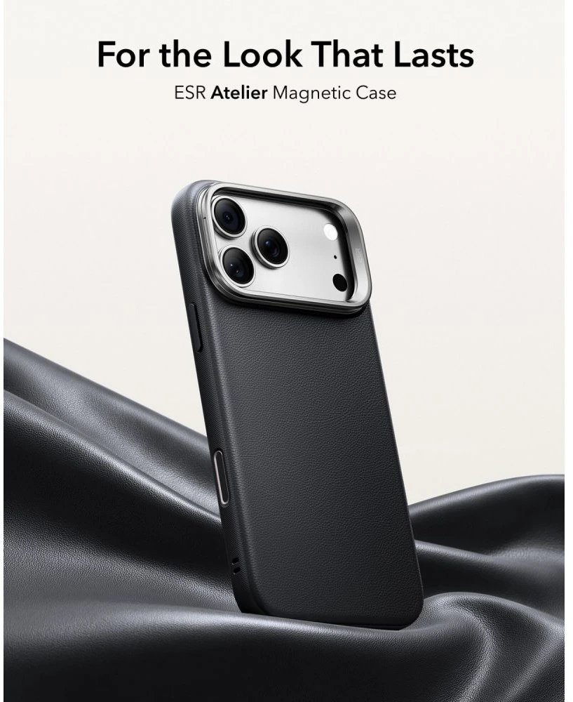 Dėklas ESR Leather Kickstand MagSafe Case for iPhone 18 Pro Max / 17 Pro Max - Juodas
