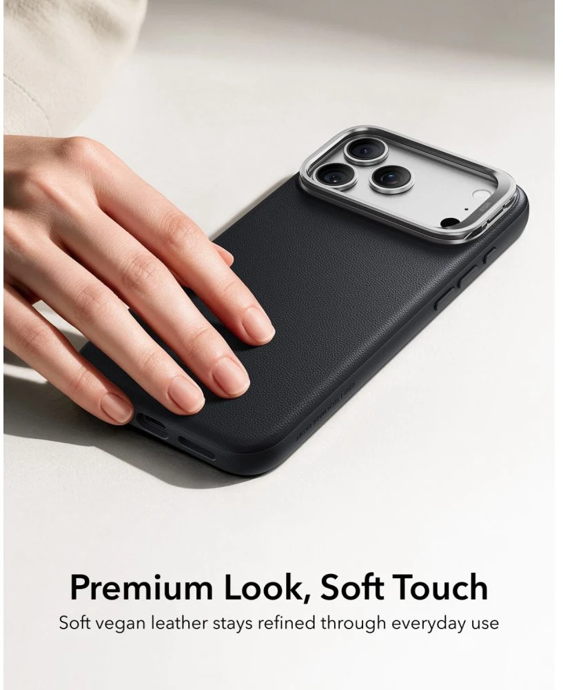 Dėklas ESR Leather Kickstand MagSafe Case for iPhone 18 Pro Max / 17 Pro Max - Juodas