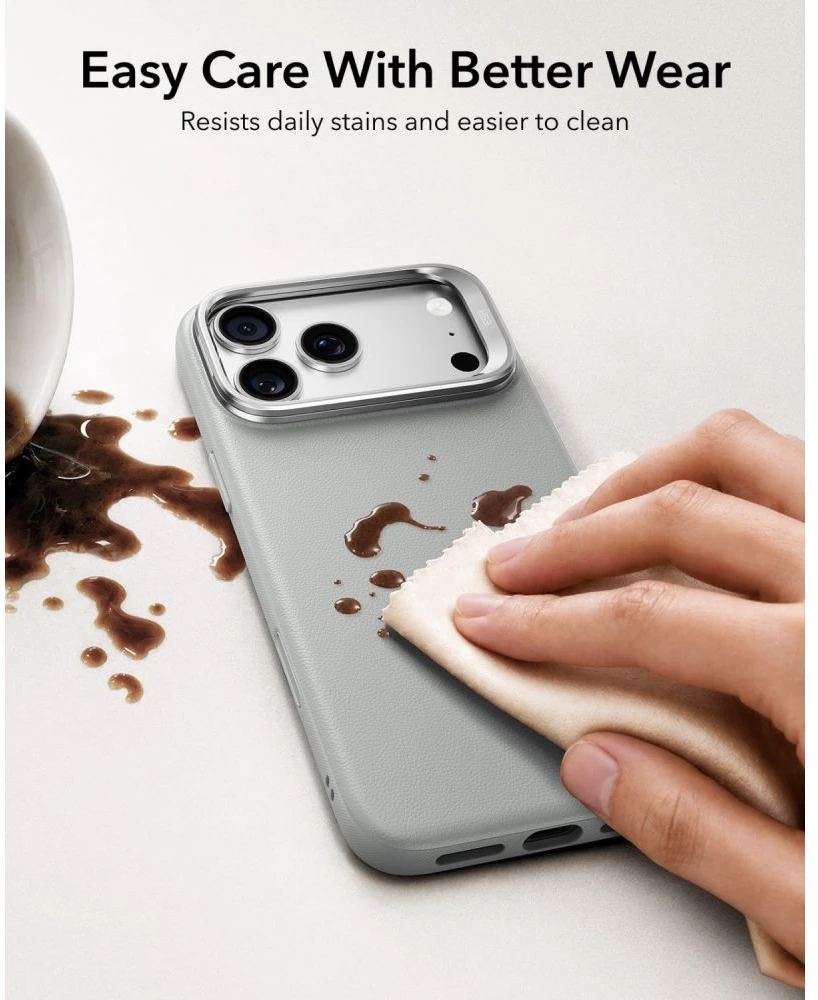 Dėklas ESR Leather Kickstand MagSafe Case for iPhone 18 Pro Max / 17 Pro Max - Gray