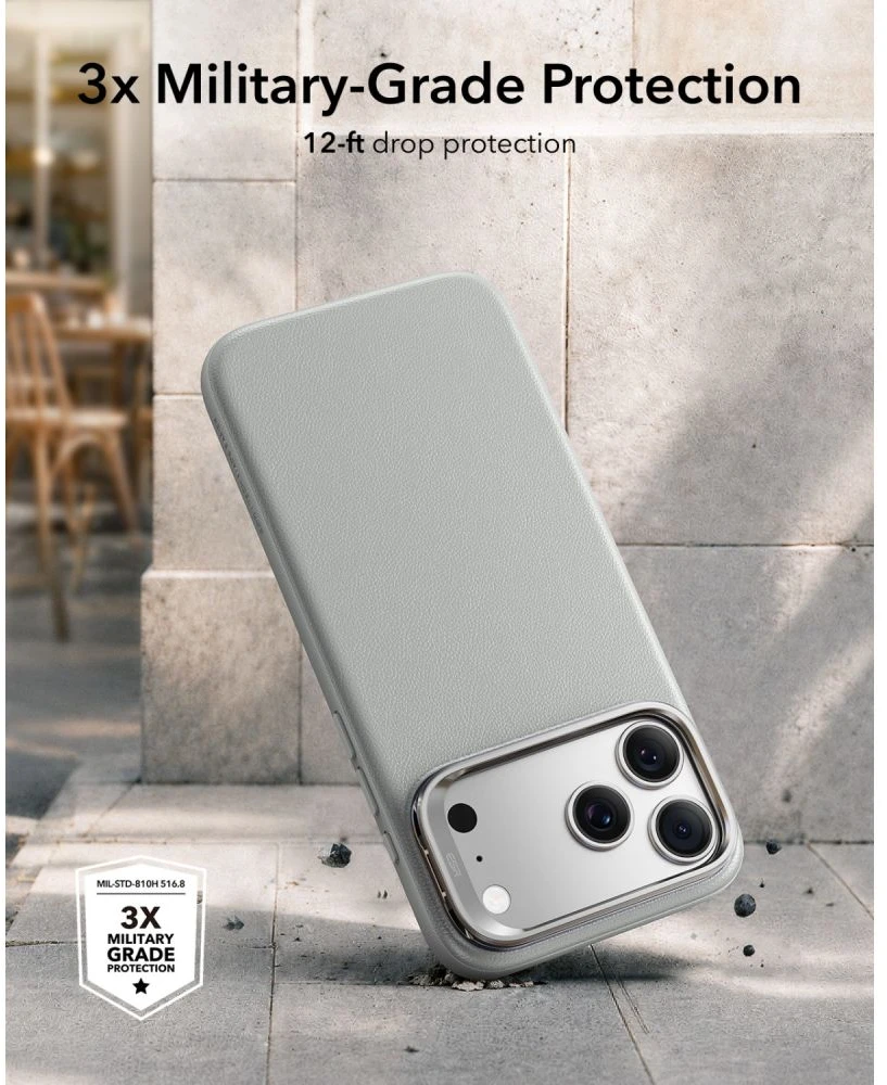 Dėklas ESR Leather Kickstand MagSafe Case for iPhone 18 Pro Max / 17 Pro Max - Gray