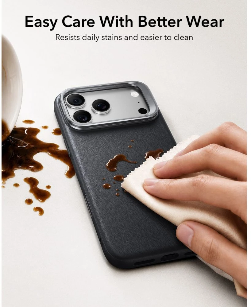 Dėklas ESR Leather Kickstand MagSafe Case for iPhone 18 Pro Max / 17 Pro Max - Juodas