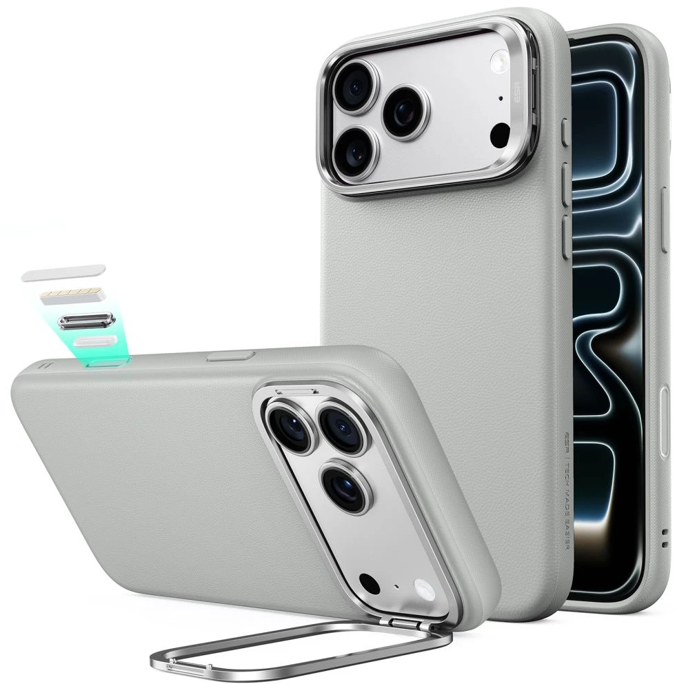 Dėklas ESR Leather Kickstand MagSafe Case for iPhone 18 Pro Max / 17 Pro Max - Gray