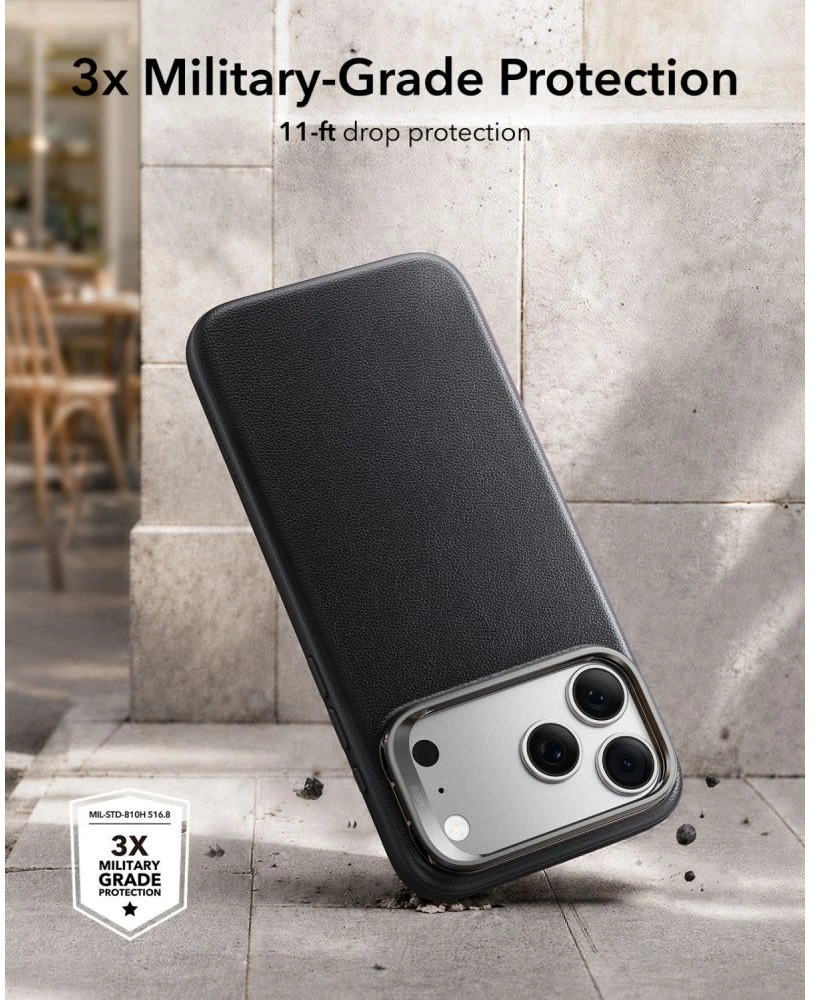 Dėklas ESR Leather Kickstand MagSafe Case for iPhone 18 Pro Max / 17 Pro Max - Juodas