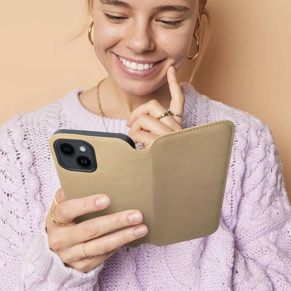 OEM atverčiamas dėklas iPhone 16 PLUS su dviguba kišene ir auksiniu dėklu
