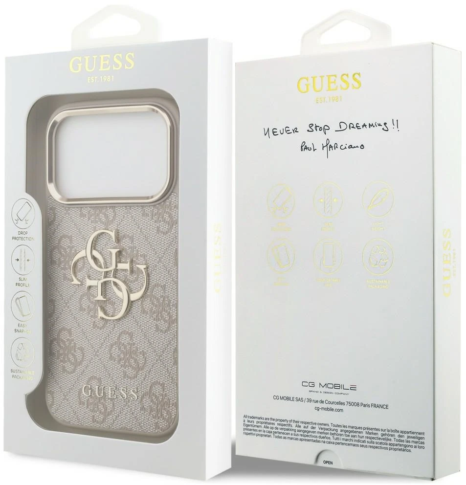 Dėklas Guess 4G Big 4G Classic Logo skirtas iPhone 18 / iPhone 17 Pro pink auksinis