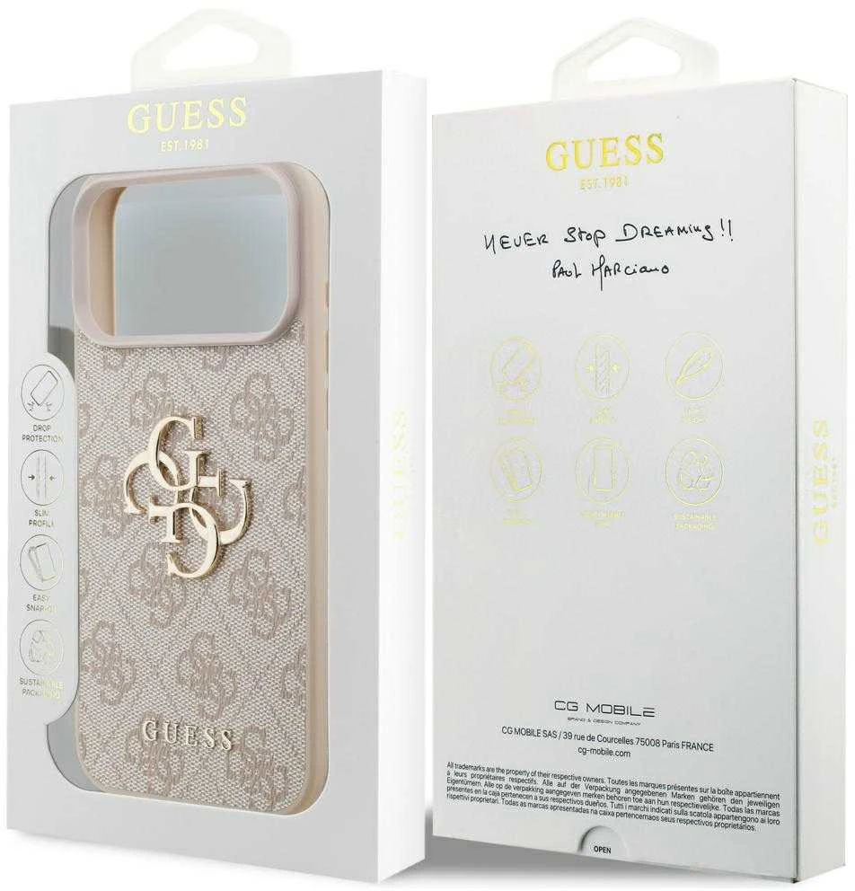 Dėklas Guess 4G Big Logo skirtas Apple iPhone 17 Pro Max rožinės spalvos
