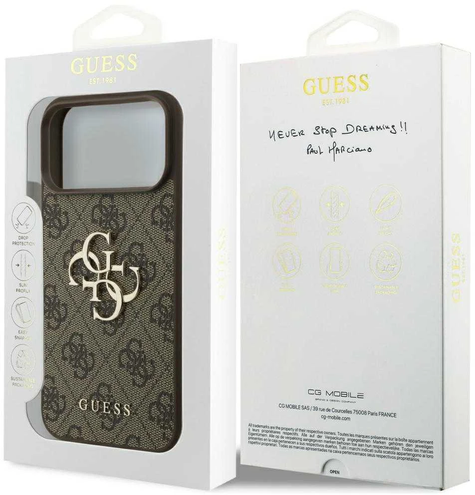 Dėklas Guess 4G Big Logo skirtas Apple iPhone 17 Pro Max rudos spalvos