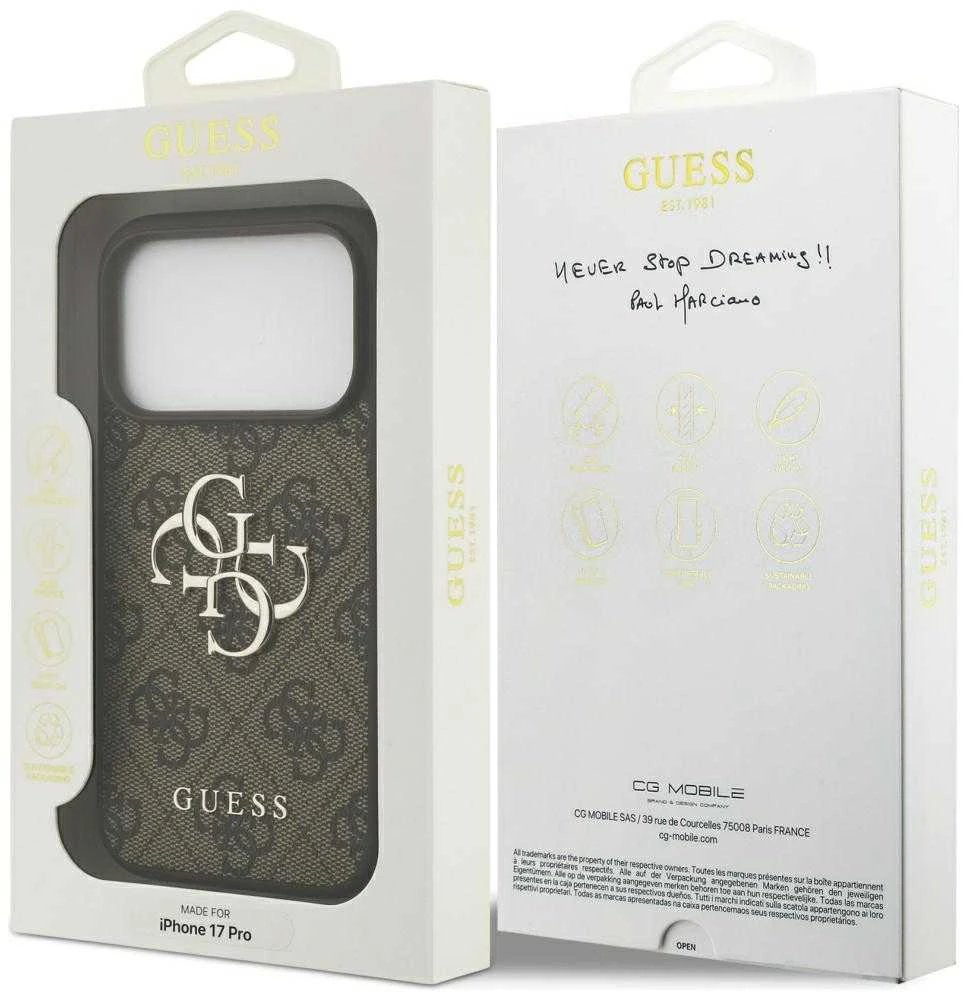 Dėklas Guess 4G Big Logo skirtas Apple iPhone 17 Pro rudos spalvos