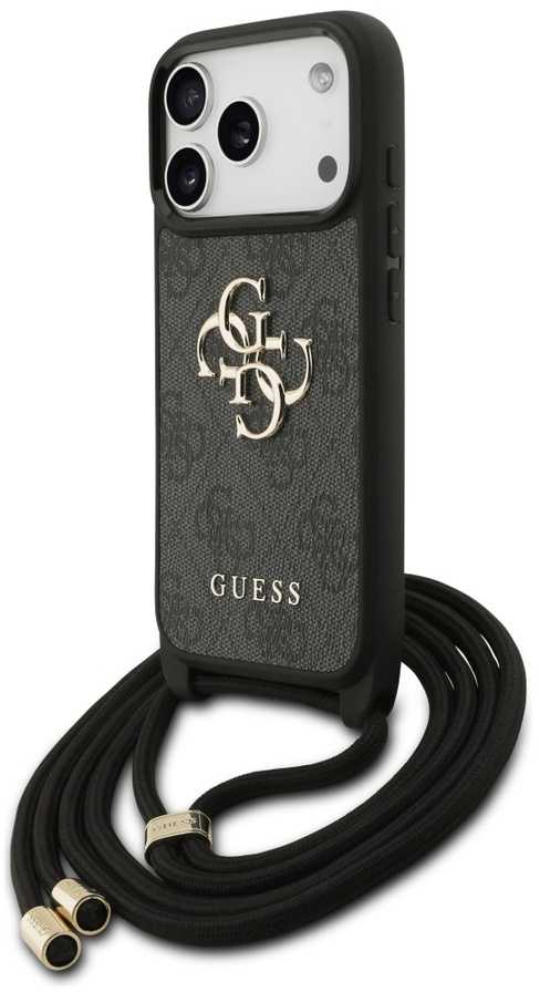 Dėklas Guess 4G Big Logo Cord Stap Crossbody skirtas Apple iPhone 17 Pro juodos spalvos
