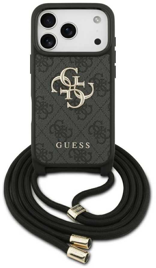 Dėklas Guess 4G Big Logo Cord Stap Crossbody skirtas Apple iPhone 17 Pro juodos spalvos