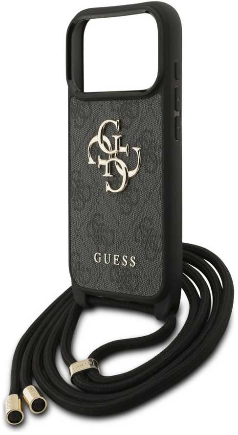 Dėklas Guess 4G Big Logo Cord Stap Crossbody skirtas Apple iPhone 17 Pro juodos spalvos