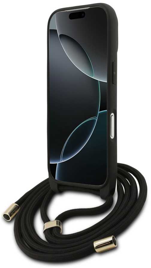 Dėklas Guess 4G Big Logo Cord Stap Crossbody skirtas Apple iPhone 17 Pro juodos spalvos