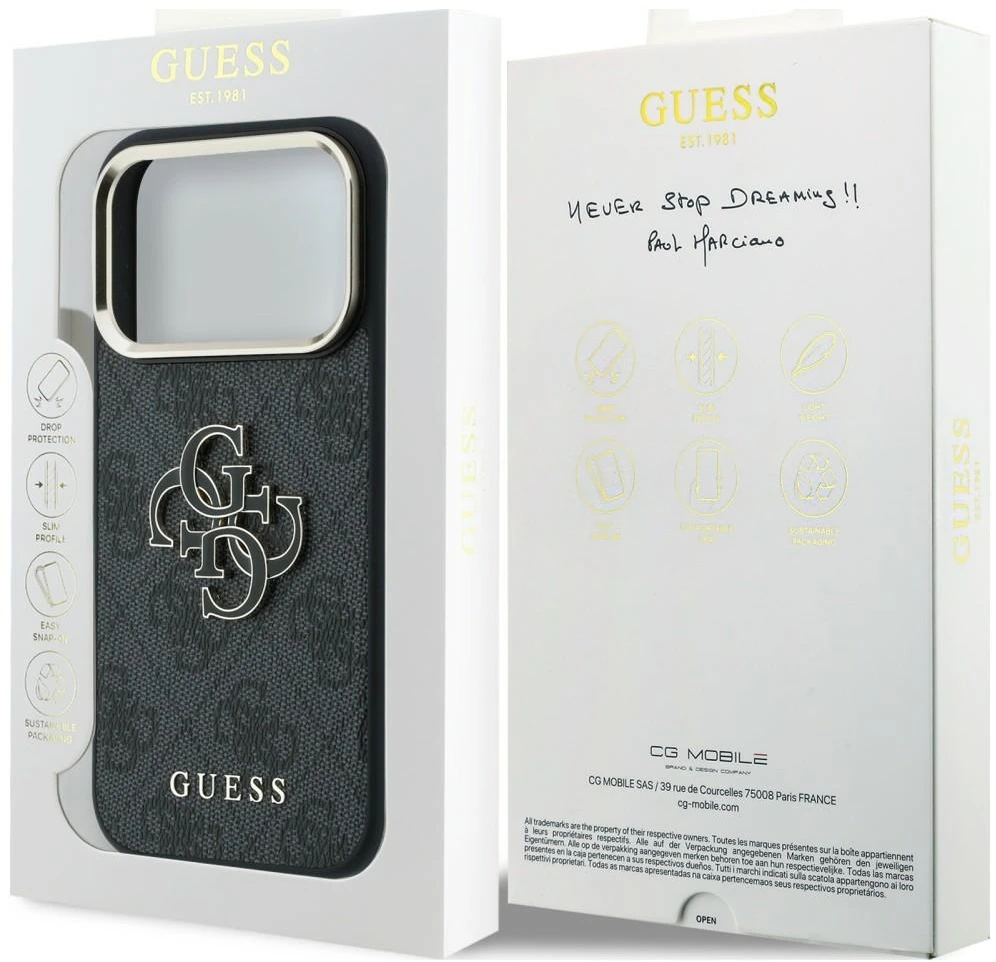 Dėklas Guess 4G & Big Resin Logo skirtas iPhone 18 Pro / iPhone 17 Pro juodas