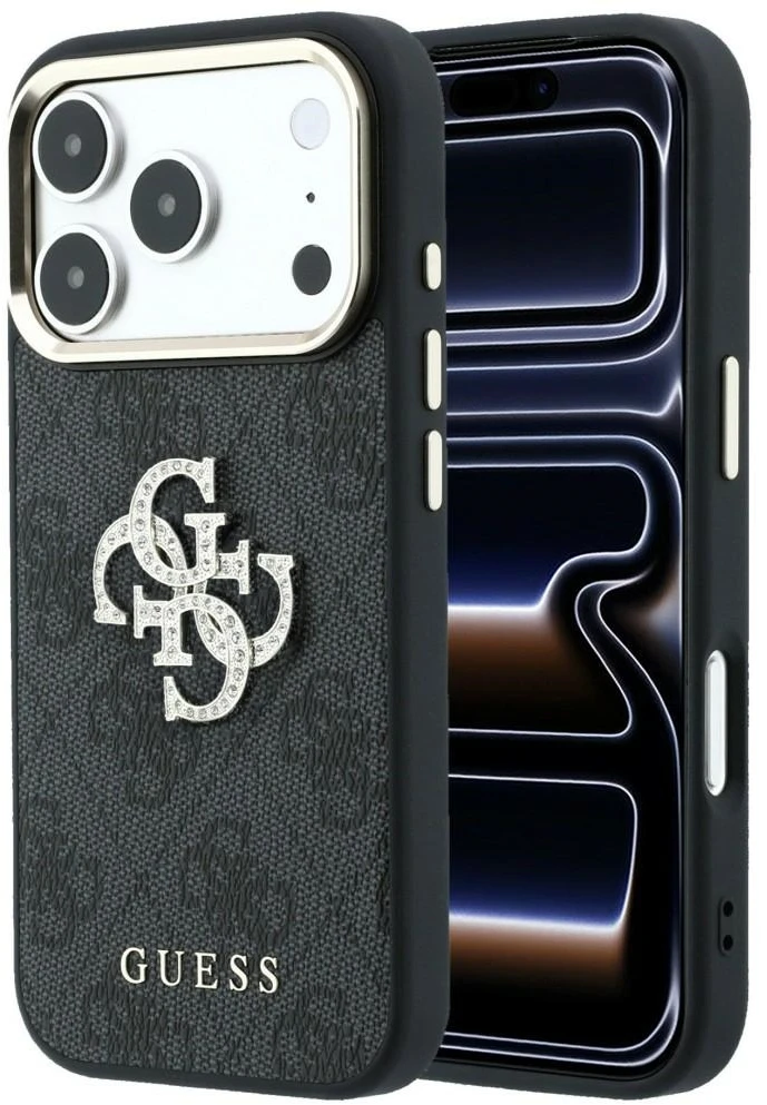 Dėklas Guess 4G & Big Strass Logo Case, skirta iPhone 17 Pro Max / 18 Pro Max – Juoda