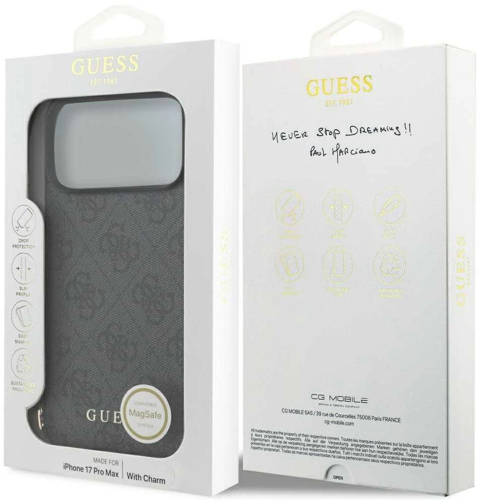 Guess 4G Charm dėklas skirtas Apple iPhone 17 Pro Max Tone on Tone pilkos spalvos