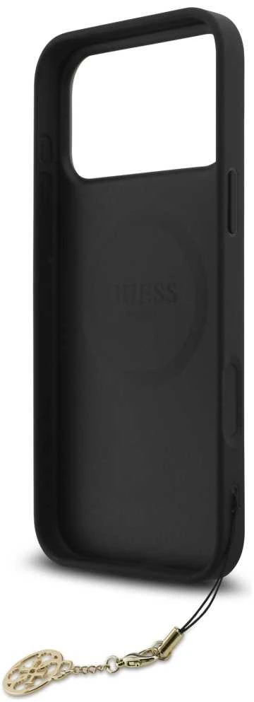 Guess 4G Charm pilkos spalvos „Tone on Tone“ dėklas, skirtas iPhone 17 Pro Max