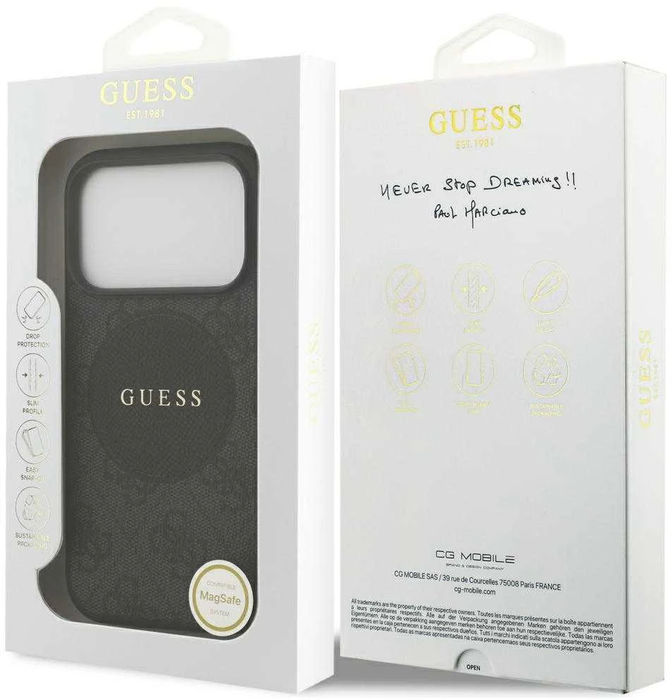 Dėklas Guess 4G Circle Classic Logo MagSafe iPhone 17 Pro juodos spalvos